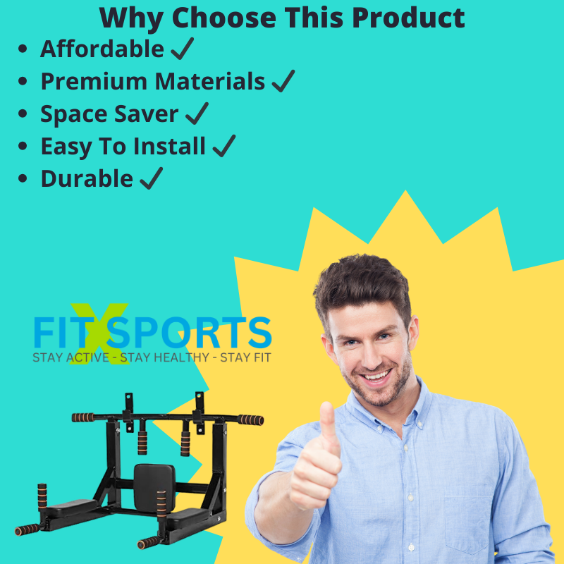 Wall Mounted Multifunctional Dip Station and Pull Up Bar Chin Up bar for Indoor Support up to 440Lbs