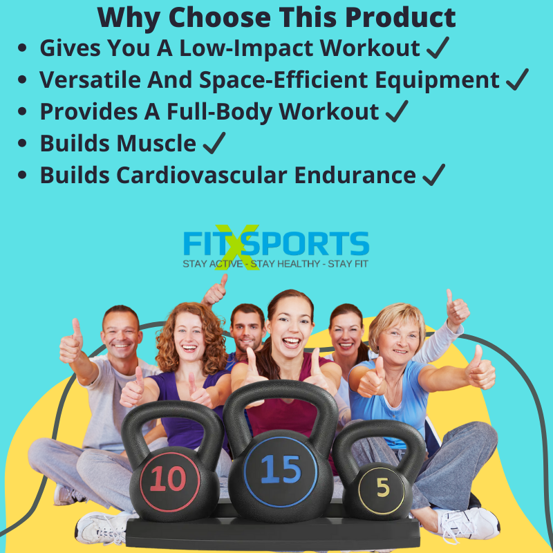 3 Piece Kettlebell Weight Set 5lb 10lb 15lb Weights