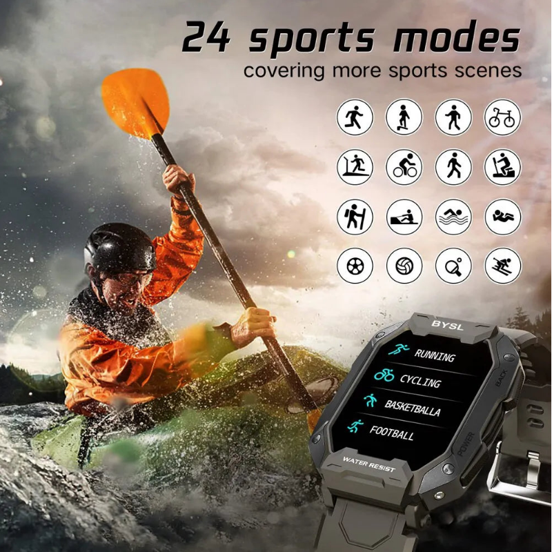 5ATM Smart Watch With HR Fitness Tracker Military Grade Waterproof for iOS Android