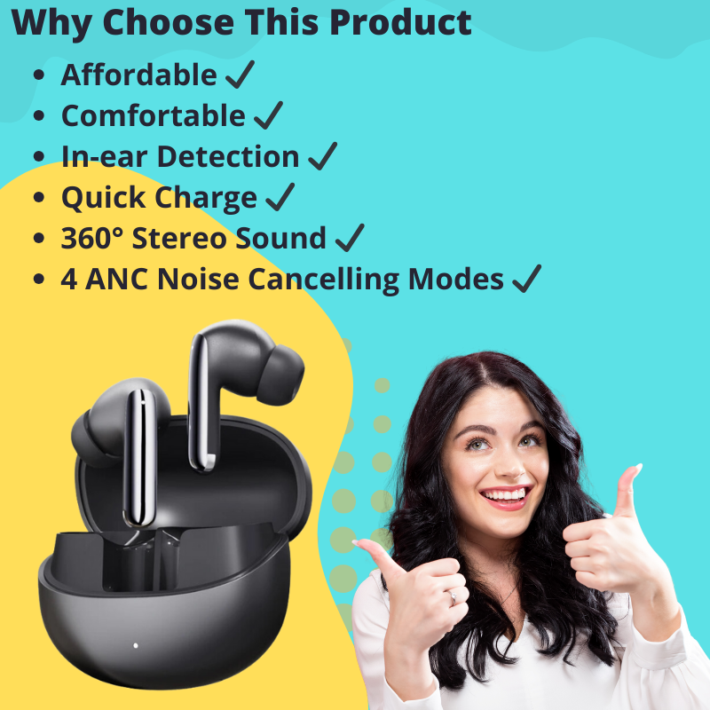 Pro ANC Earbuds Bluetooth 5.3 Wireless 46dB Hybrid ANC Hi-Res LDAC Earbuds 6 Mic Headphones 34H in-Ear Detection