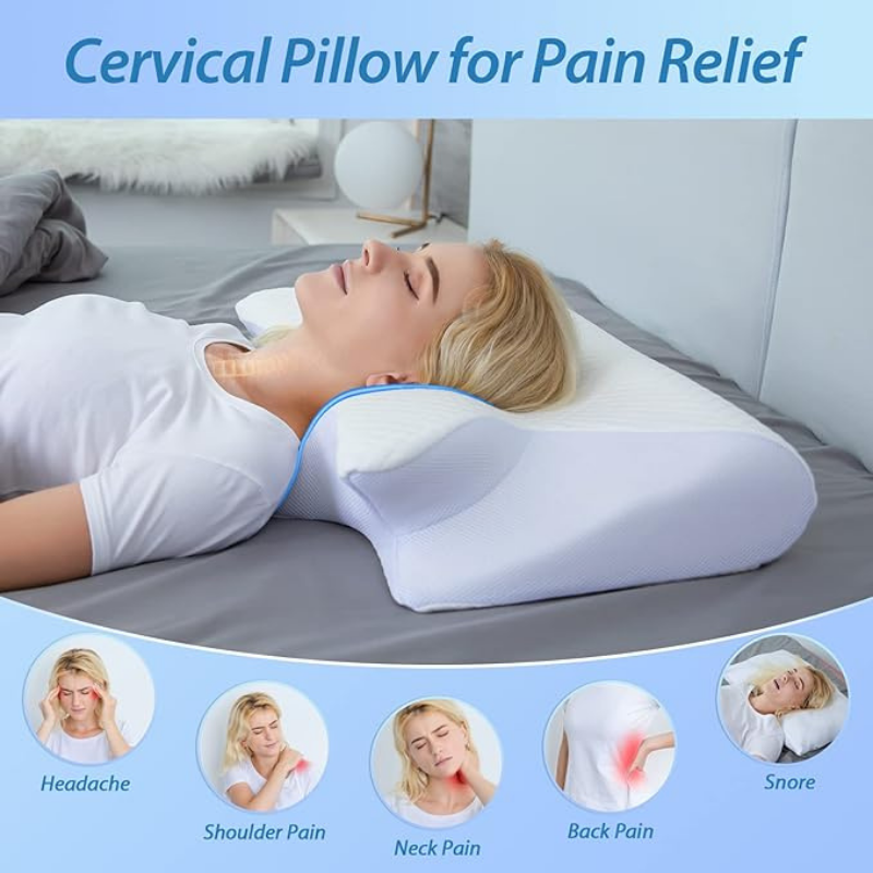 Orthopedic Memory Foam Cervical Pillow 2 in 1 Ergonomic Contour for Neck Pain Contoured Support Pillows for Side Back Stomach Sleepers