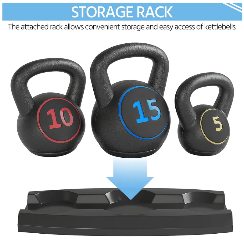 3 Piece Kettlebell Weight Set 5lb 10lb 15lb Weights
