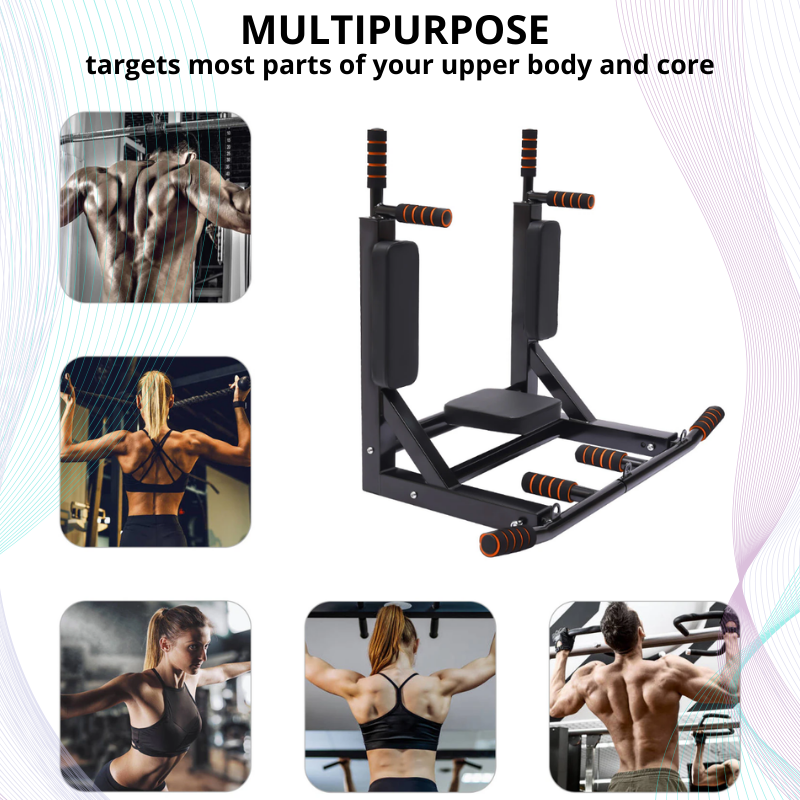 Wall Mounted Multifunctional Dip Station and Pull Up Bar Chin Up bar for Indoor Support up to 440Lbs