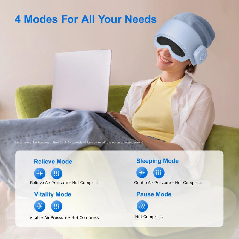 Head Massager with Heat & Eye Mask for Fatigue Relief, 4 Modes, 2 Heat Settings, Bluetooth, Rechargeable
