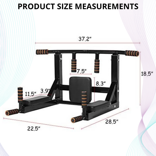 Wall Mounted Multifunctional Dip Station and Pull Up Bar Chin Up bar for Indoor Support up to 440Lbs