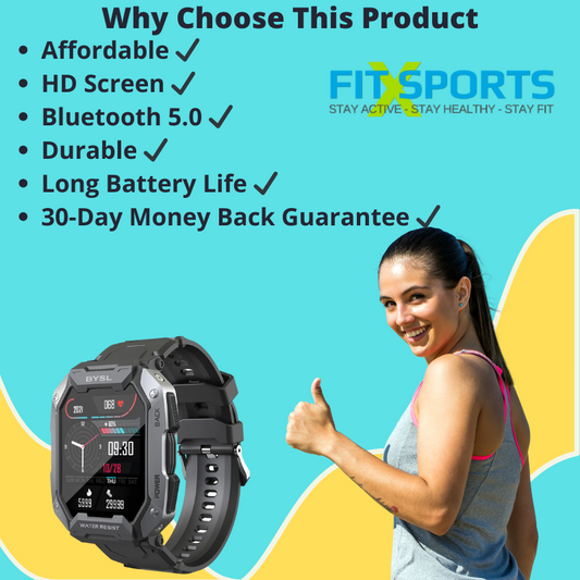 5ATM Smart Watch With HR Fitness Tracker Military Grade Waterproof for iOS Android