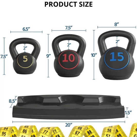 3 Piece Kettlebell Weight Set 5lb 10lb 15lb Weights