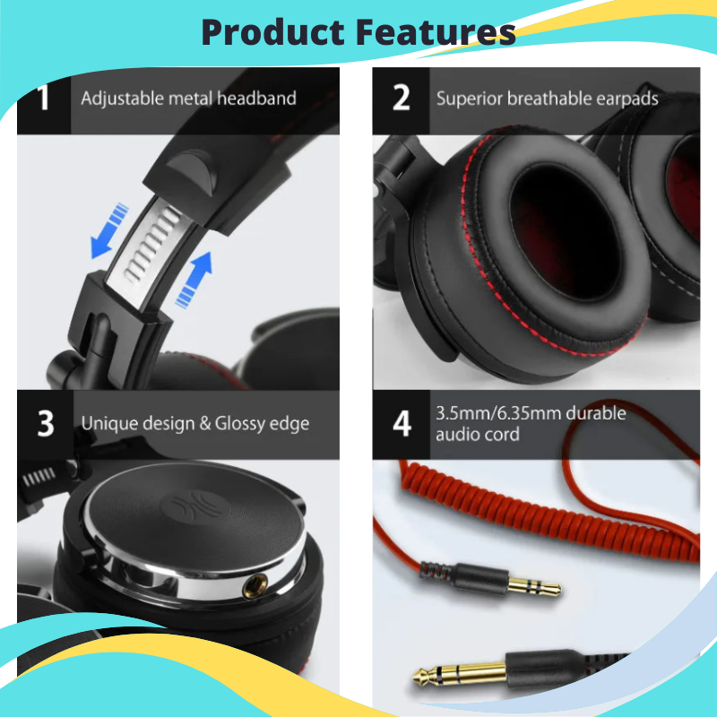 Wired Professional Headphones Studio Pro DJ Headphones With Microphone Over Ear HiFi