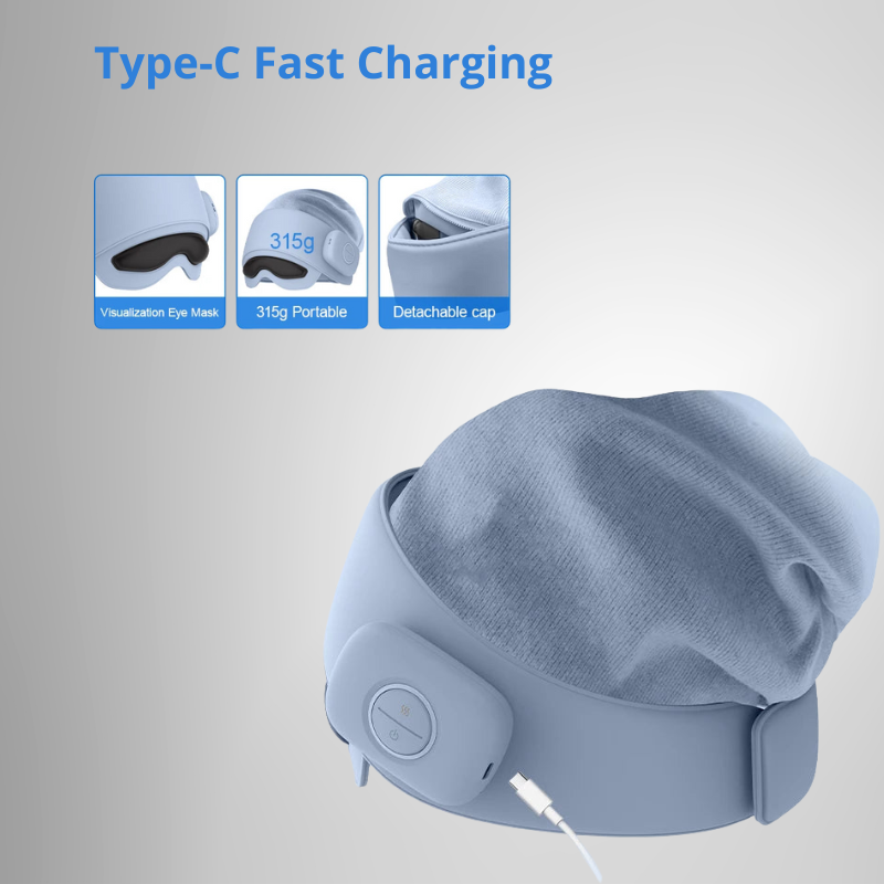 Head Massager with Heat & Eye Mask for Fatigue Relief, 4 Modes, 2 Heat Settings, Bluetooth, Rechargeable