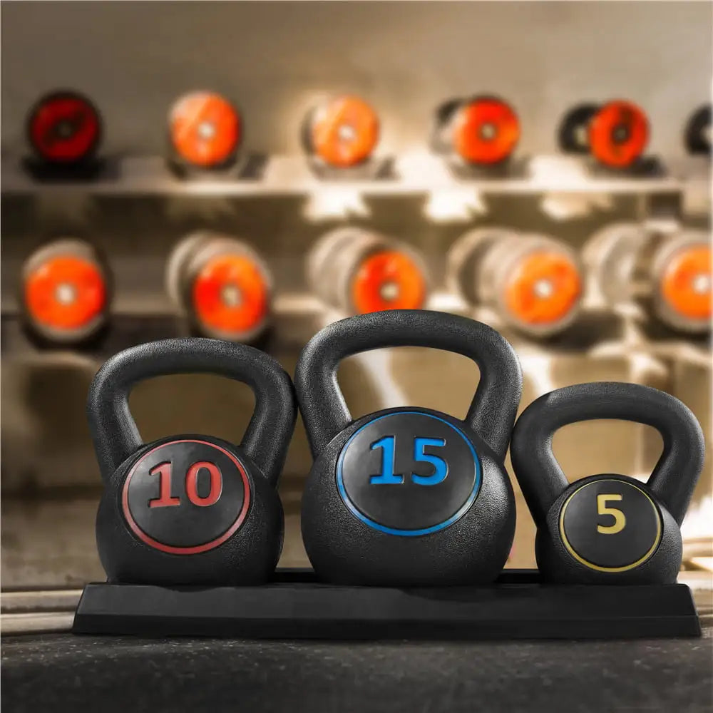 3 Piece Kettlebell Weight Set 5lb 10lb 15lb Weights