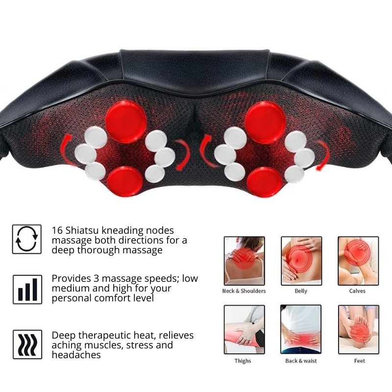 Shiatsu Back and Neck Massager Deep Kneading Massage With Heat for Shoulders Neck Back Legs Feet For Use at Home Car or Office-Massage Equipment-Fit Sports