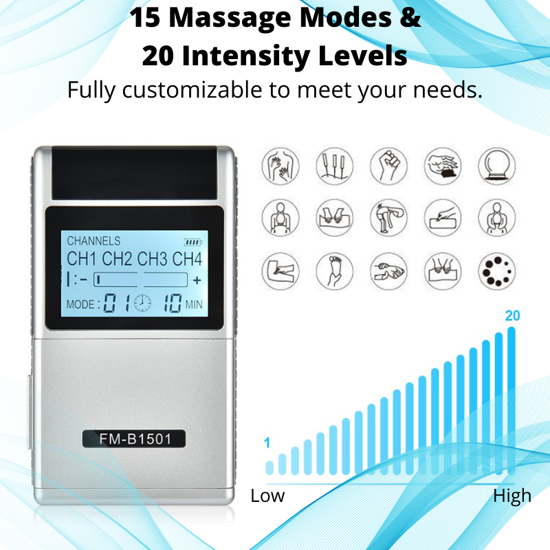 EMS Muscle Stimulator | 15 Mode 4 Channel 20 Intensity Levels
