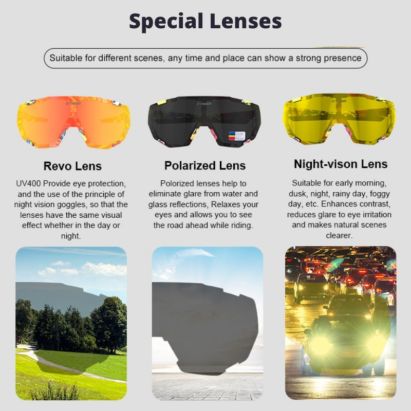 Photochromic Polarized Cycling Sunglasses with Inner Frame for Prescription Lenses