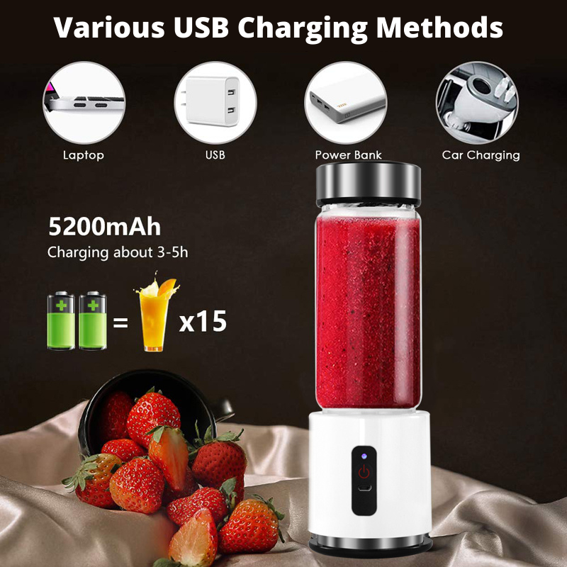 Rechargeable Portable Mini Blender 380ml USB Charge 4000mAh Battery On The Run Personal Mini Juicer for Fruits And Vegetables