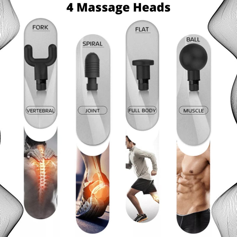 Massage Gun Percussion Gun – 6 Speeds with 4 Interchangeable Heads