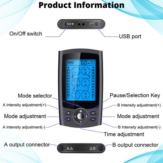 36-Mode Dual Channel Electric Muscle Stimulator with LCD