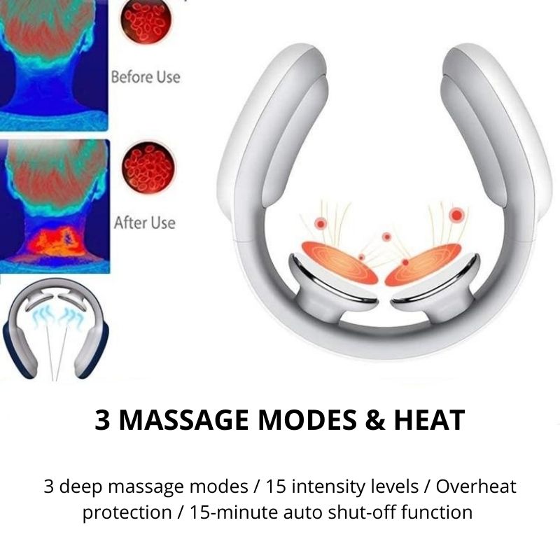 Neck Massager for Pain Relief Intelligent Neck Massage with Heat 3 Modes 15 Intensity Levels Remote Control Cordless Massager Unisex-Massage Equipment-Fit Sports