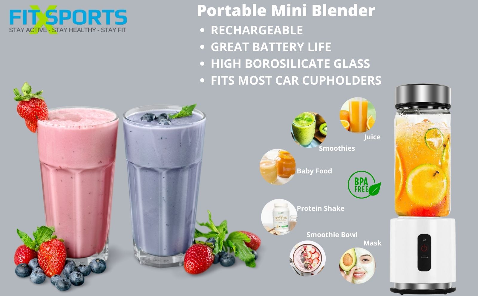 Rechargeable Portable Mini Blender 380ml USB Charge 4000mAh Battery On The Run Personal Mini Juicer for Fruits And Vegetables