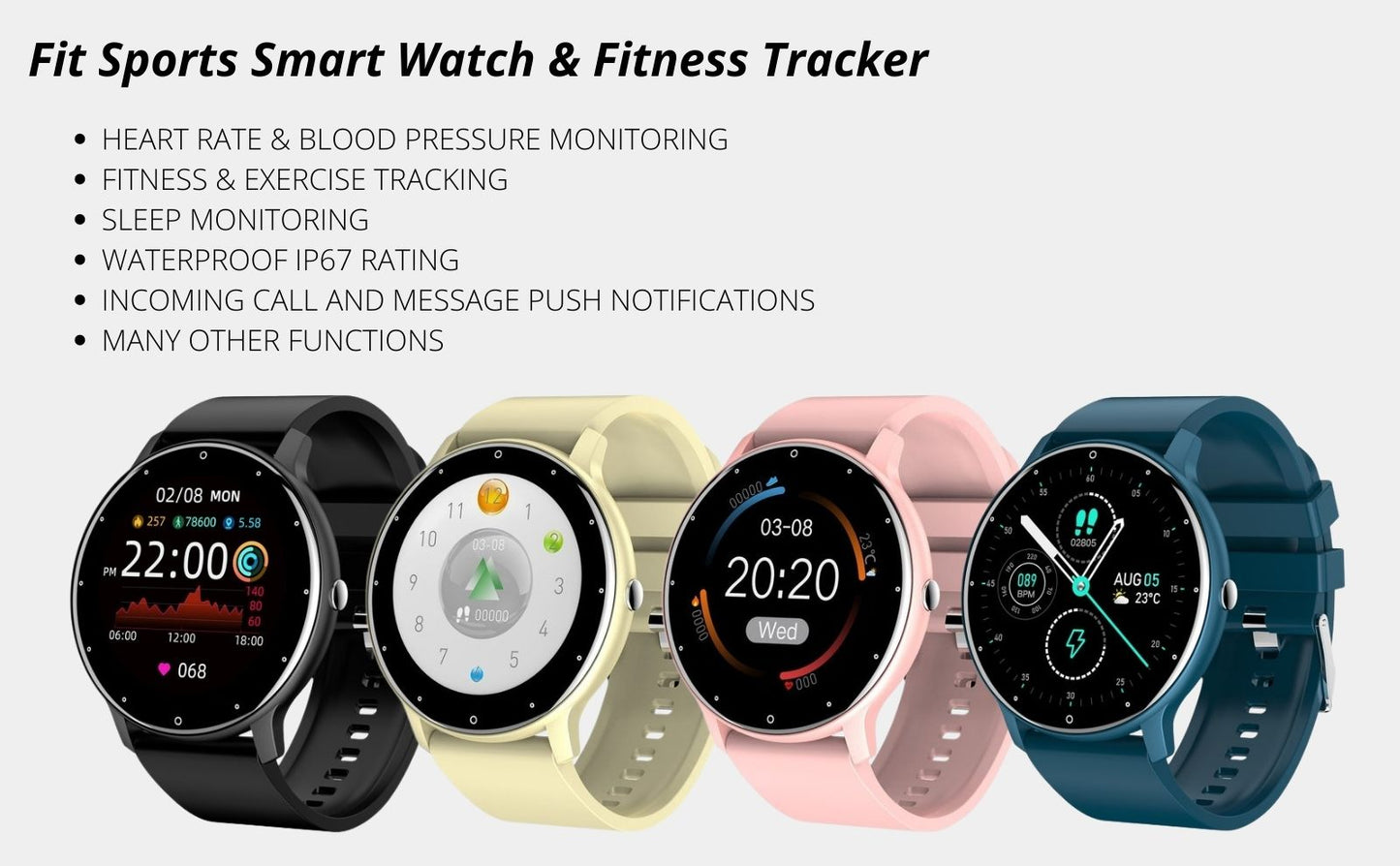 Smart Watch Fitness Tracker Waterproof Touch Screen iOS Android Unisex