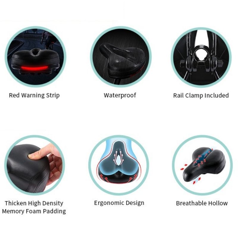 Comfortable Bike Seat Breathable Waterproof Leather Bike Seat Cushion Padded Design High Density Memory Foam Universal Fit Unisex-Bike Accessories-Fit Sports