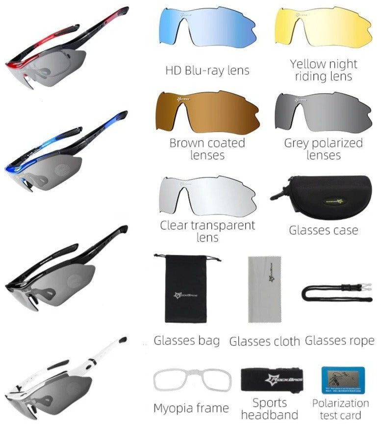 Polarized Sports Prescription Frame Sunglasses with 5 Interchangeable Lenses With UV400 Protection-Bike Accessories-Fit Sports