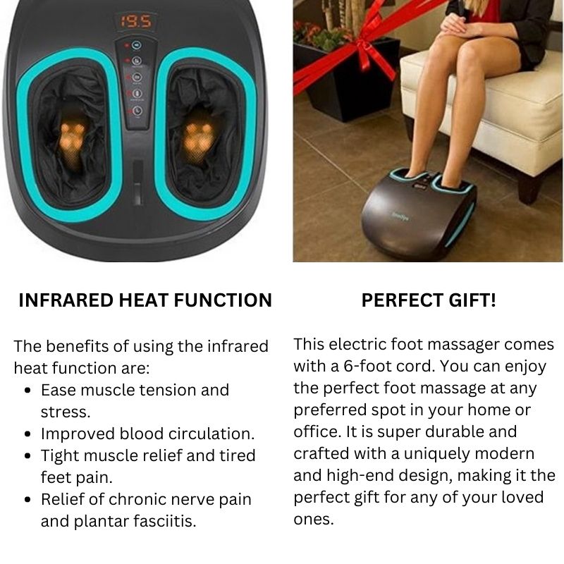 Shiatsu Foot Massager With Infrared Heat Deep Kneading Heated Foot Massage With Air Compression Unisex