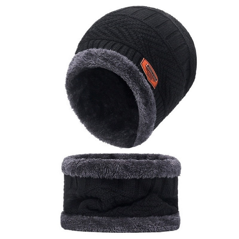 Warm Winter Hat And Scarf Set Knitted Winter Beanie Soft Fur Like Liner Winter Cap Neck Warmer Unisex