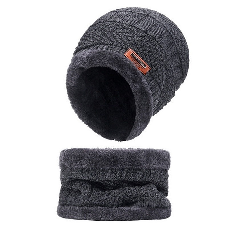 Warm Winter Hat And Scarf Set Knitted Winter Beanie Soft Fur Like Liner Winter Cap Neck Warmer Unisex