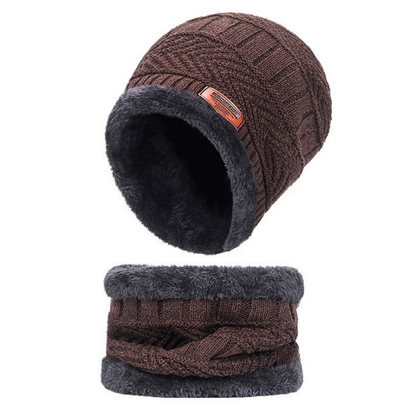 Warm Winter Hat And Scarf Set Knitted Winter Beanie Soft Fur Like Liner Winter Cap Neck Warmer Unisex