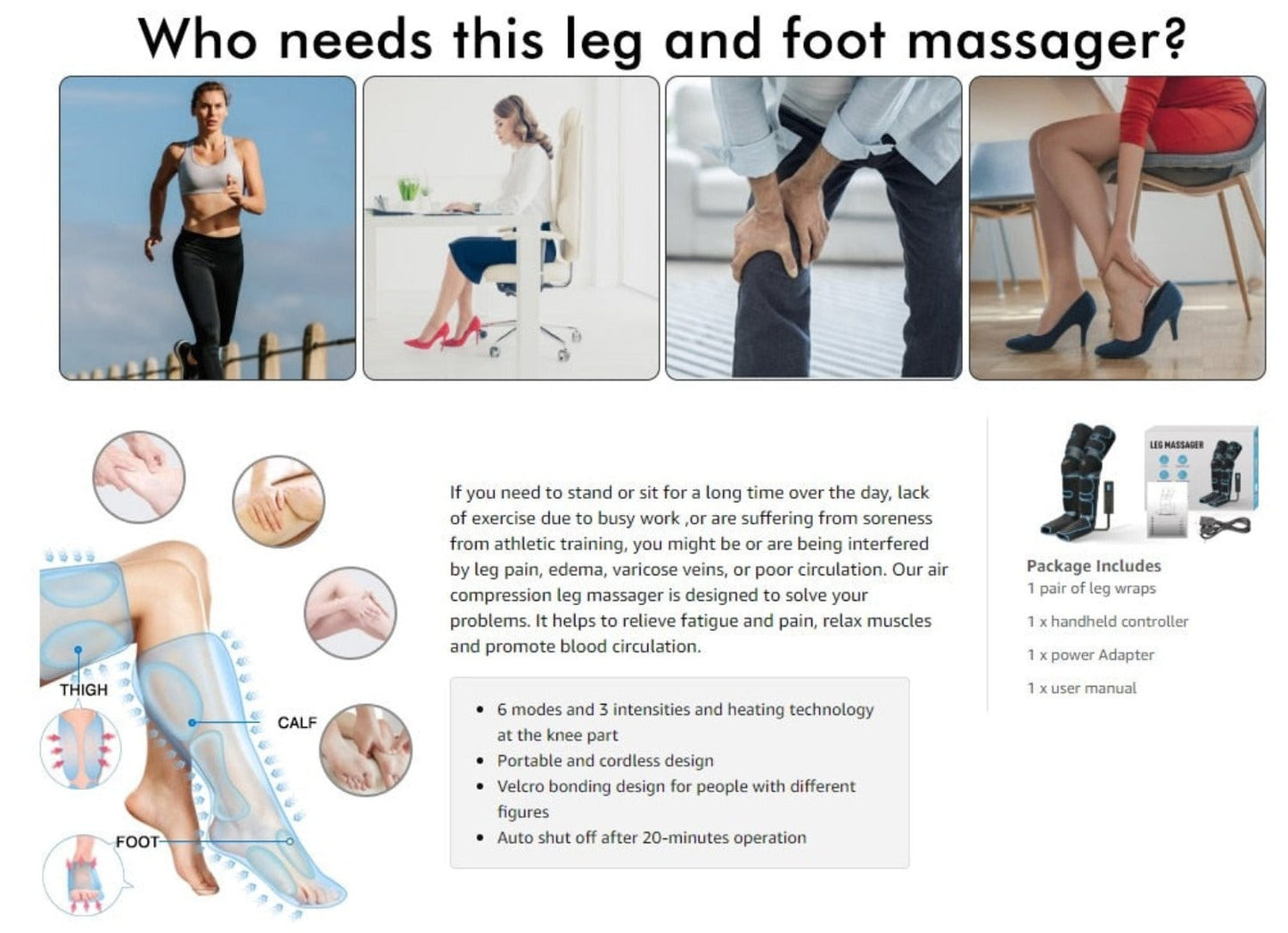 Foot & Leg Massager with Infrared Heating – Rechargeable Compression Massager