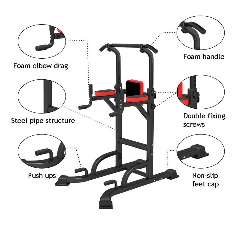 Heavy Duty Multi Function Power Station 4 in 1 Support Up To 551 Lbs With Chin Up Bar Push Up Handles Leg Raises Dips Unisex-Cardio & Exercise Equipment-Fit Sports