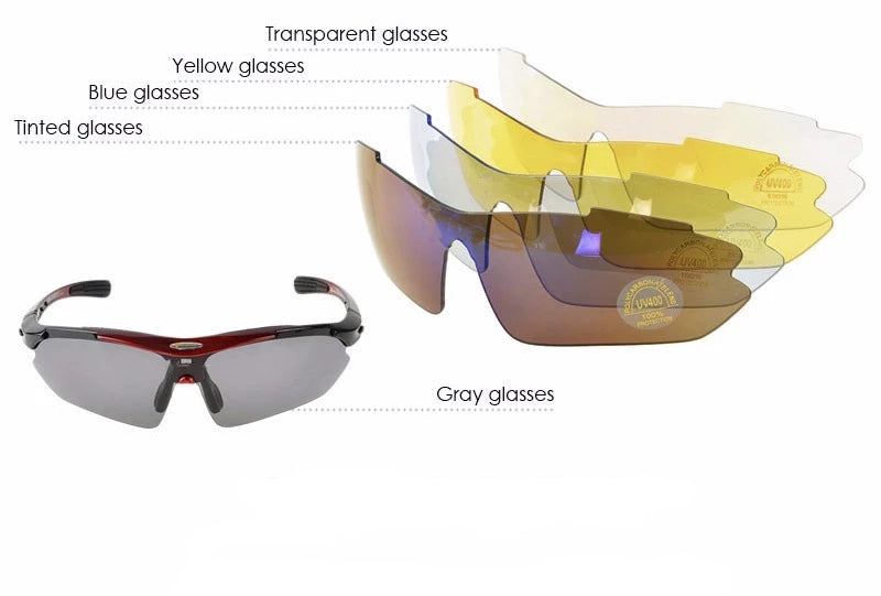 Polarized Sports Prescription Frame Sunglasses with 5 Interchangeable Lenses With UV400 Protection-Bike Accessories-Fit Sports
