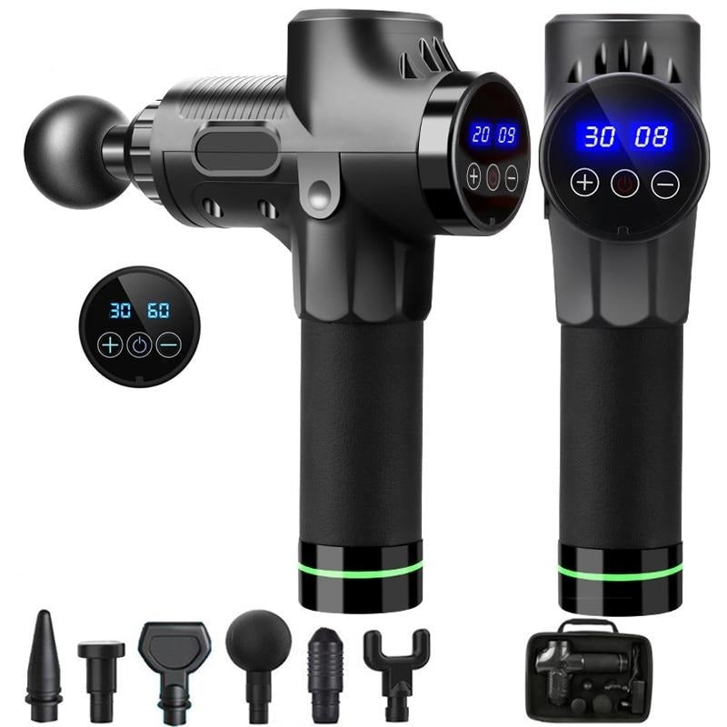 Massage Gun 30 Speeds 6 Heads Super Quiet Brushless Motor Cordless Deep Tissue Percussion Gun Portable Massager-Massage Equipment-Fit Sports
