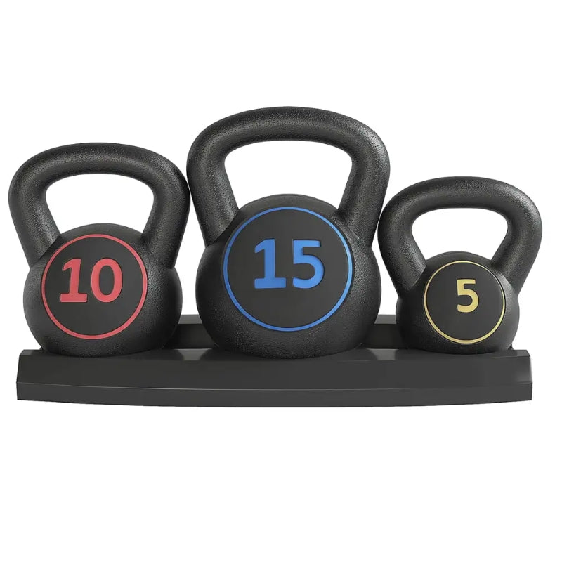 3 Piece Kettlebell Weight Set 5lb 10lb 15lb Weights