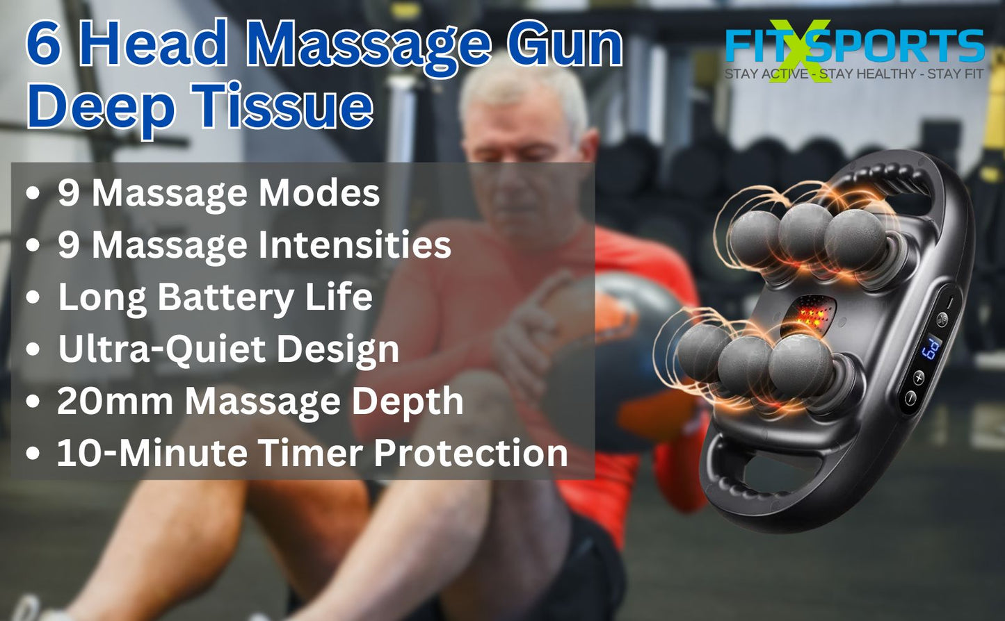 6 Head Massage Gun with 9 Modes & Adjustable Intensities