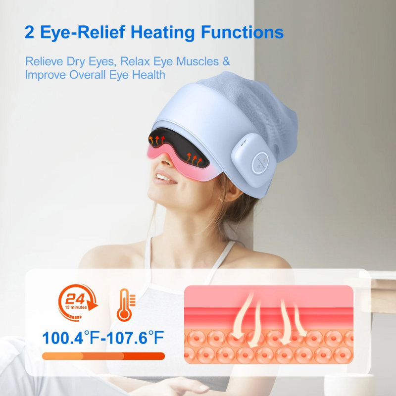 Head Massager with Heat & Eye Mask for Fatigue Relief, 4 Modes, 2 Heat Settings, Bluetooth, Rechargeable