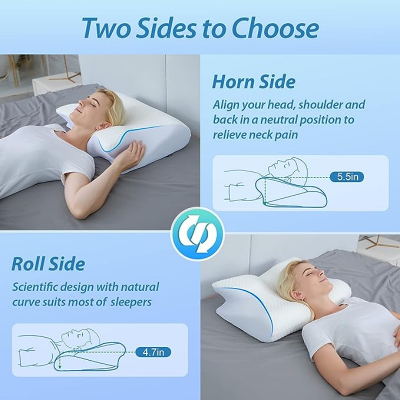 Orthopedic Ergonomic Contoured Memory Foam Cervical Pillow for Comfort and Support