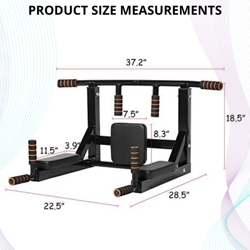 Wall Mounted Multifunctional Dip Station and Pull Up Bar Chin Up bar for Indoor Support up to 440Lbs