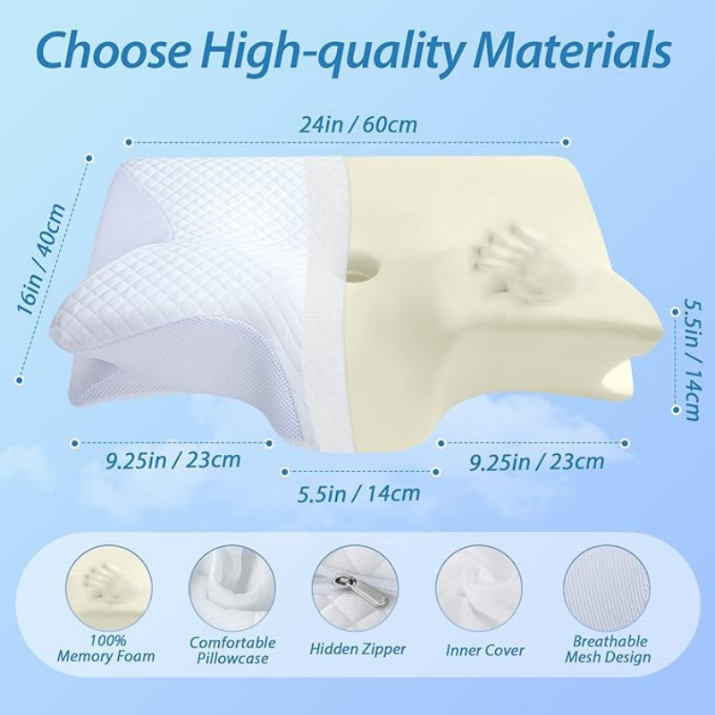 Orthopedic Ergonomic Contoured Memory Foam Cervical Pillow for Comfort and Support