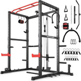 Power Rack, Multi-Functional Power Cage with LAT Pulldown Pulley System, Squat Rack with More Training Attachments for Home Gym
