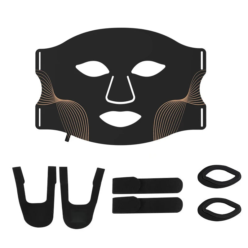Black face mask with attachments on a white background