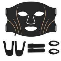 Black face mask with attachments on a white background