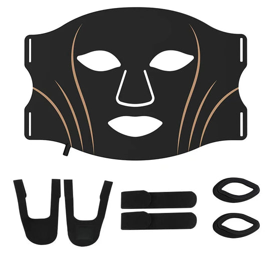 Black face mask with attachments on a white background