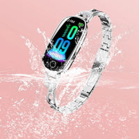 Smartwatch with water resistance feature on a pink background