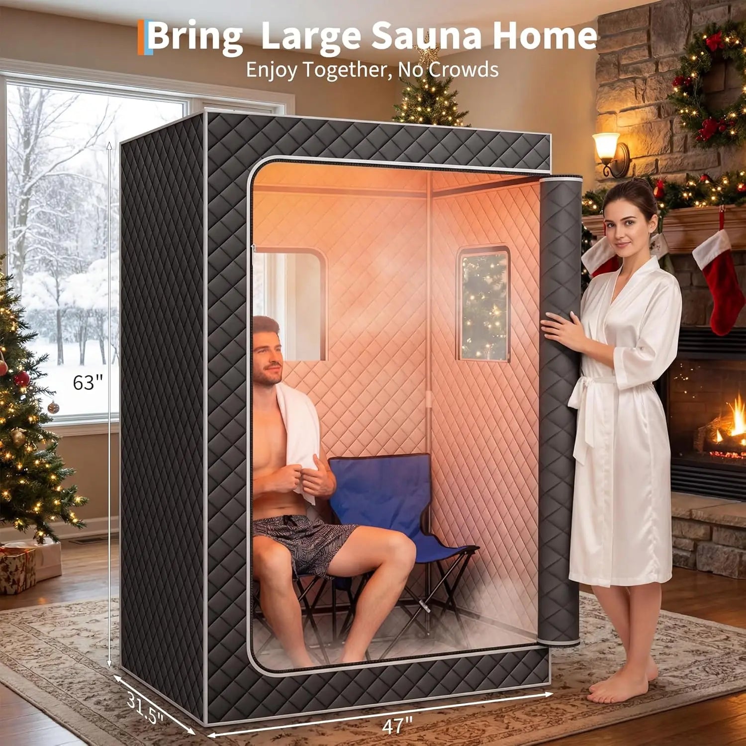 Portable 2-Person Steam Sauna Box 47x32x63in | 1500W 4L Steamer, 99-Min Timer for Home Spa