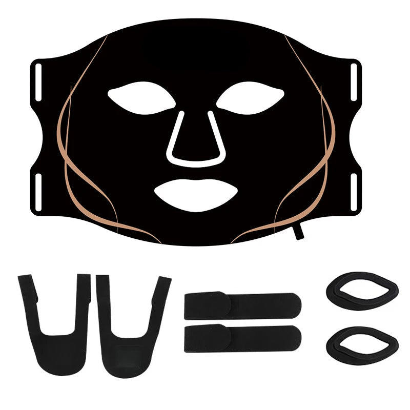 Black face mask with attachments on a white background