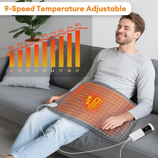 Electric Heating Pad for Back, Neck & Shoulder – 9 Heat Settings, 4 Timer Modes, Washable