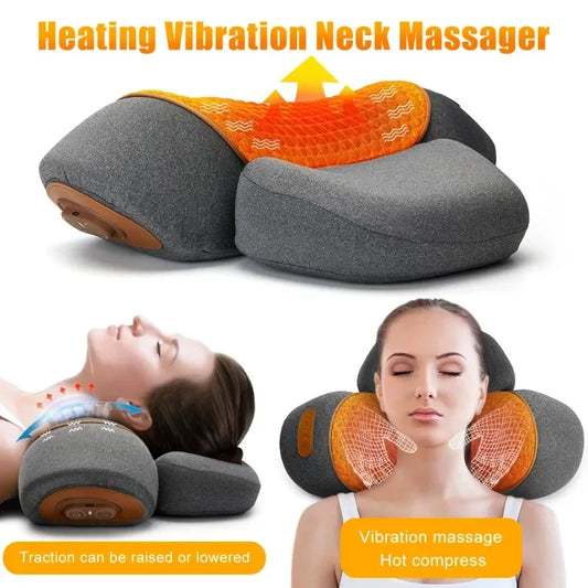Electric Neck Massager Pillow – Cervical Stretcher with Heat & Vibration