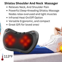 Shiatsu Neck Massager Kneading Massage Pillow with Heat for Neck Shoulders and Back Use at Home or In The Car