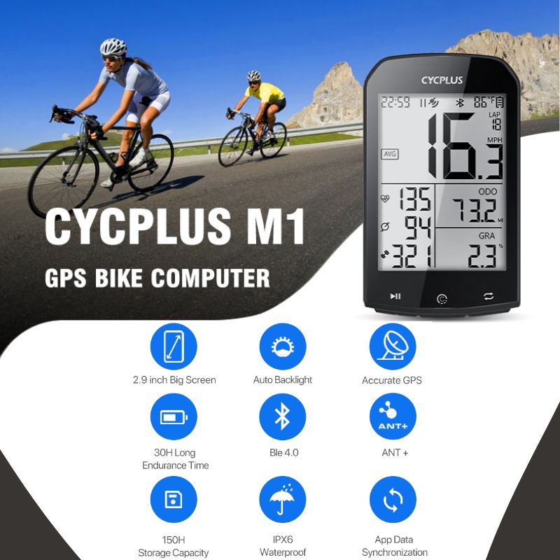 Bike Computer With Heart Rate Sensor 2.9 inch LCD Screen GPS Wireless Odometer Speedometer